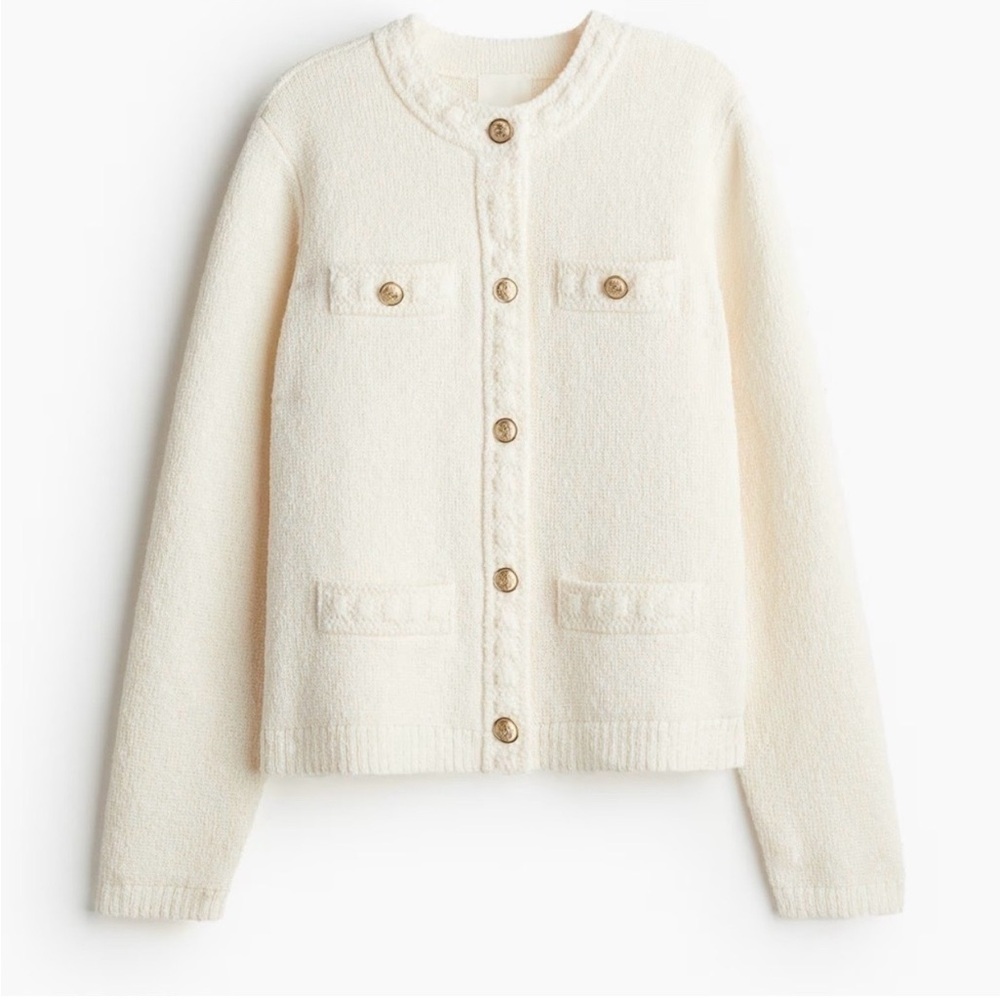 Cream Textured Button Cardigan - Picture 4 of 7
